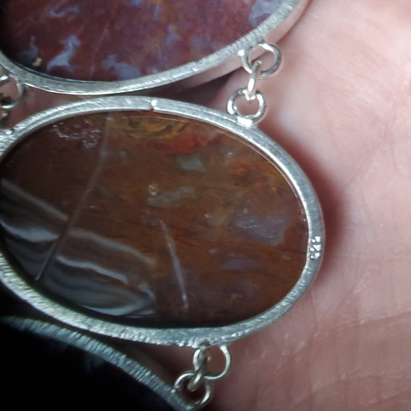 New Oversized Seam Agate 925 Silver Statement Necklace. - Picture 7 of 13